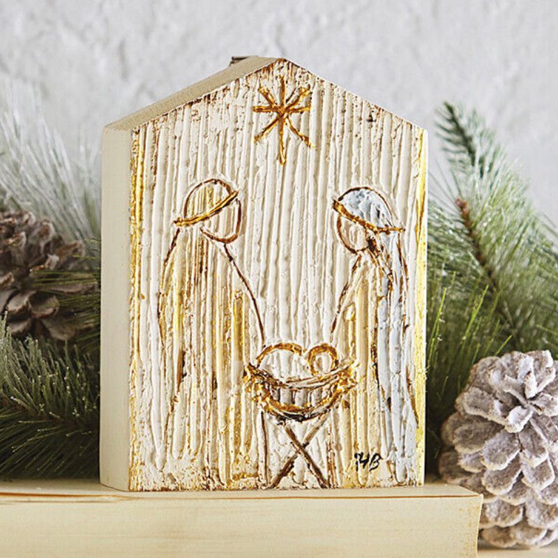 Holy Family Textured Wood Block